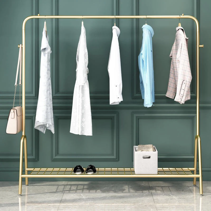 

INS Style Double Pole Clothes Rack Floor Coat Rack Bedroom Drying Rack Simple Clothes Rail Moveable Indoor Clothing Rack Hanger