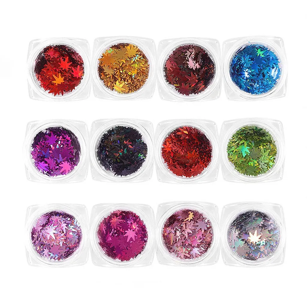 1 Box Fall Leaf Nail Art Sequins Gold Maple Leaves Flakes Paillettes Designs Manicure Nails Glitter Autumn Decorations fashion