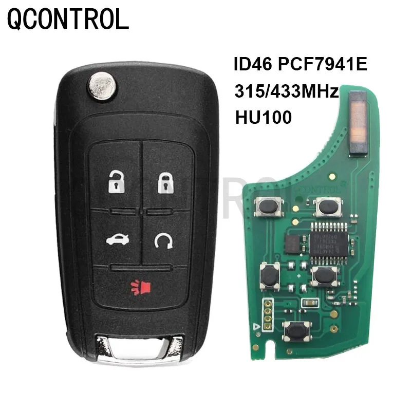 QCONTROL 5 Button Flip Remote Key 315Mhz 433Mhz ID46 Chip Uncut Blade for Chevrolet Equinox Cruze Camaro Impala Malibu Sonic Vol xnrkey smart remote car key id46 chip 315 433mhz for chevrolet cruze spark camaro equinox malibu2017 2018 hyq4aa hyq4ea key