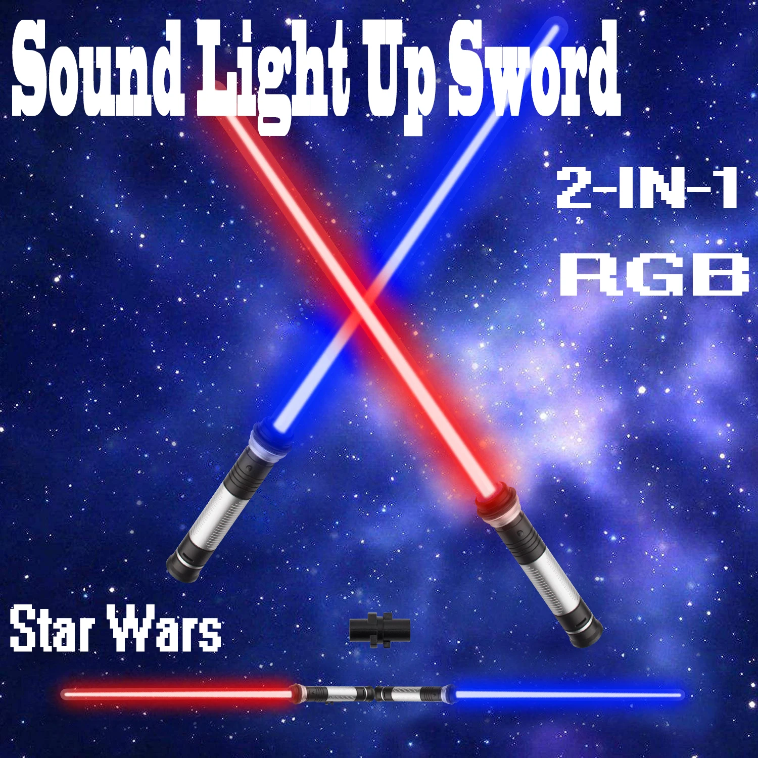 Star Wars 2PCS 2 in 1 Folding Multicolors Led Lightsaber Cross Sword Toys Sound 