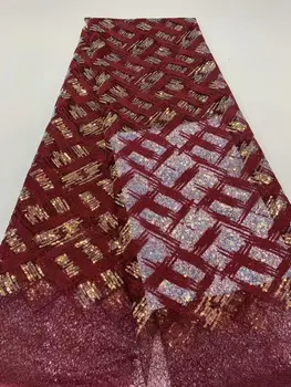 

New Red Gold African Lace Fabric High quality Sequins with Embroidery Nigerian Lace Fabric For Women French Mesh Lace Fabric