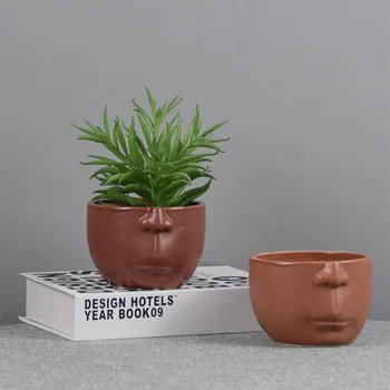 

Nordic Ins Creative Abstract Ceramic Human Face Flower Pot Home Living Room Desktop Succulent Bonsai Pot Garden Plant Pot Decor