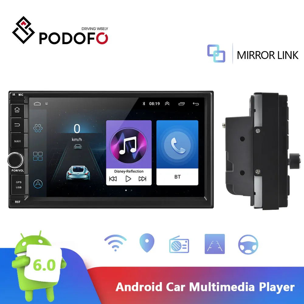 

Podofo Android Car Radio Audio 2Din 7'' HD Touch Screen Radio Car Autoradio Bluetooth GPS Mirror Link WIFI Car Multimedia Player