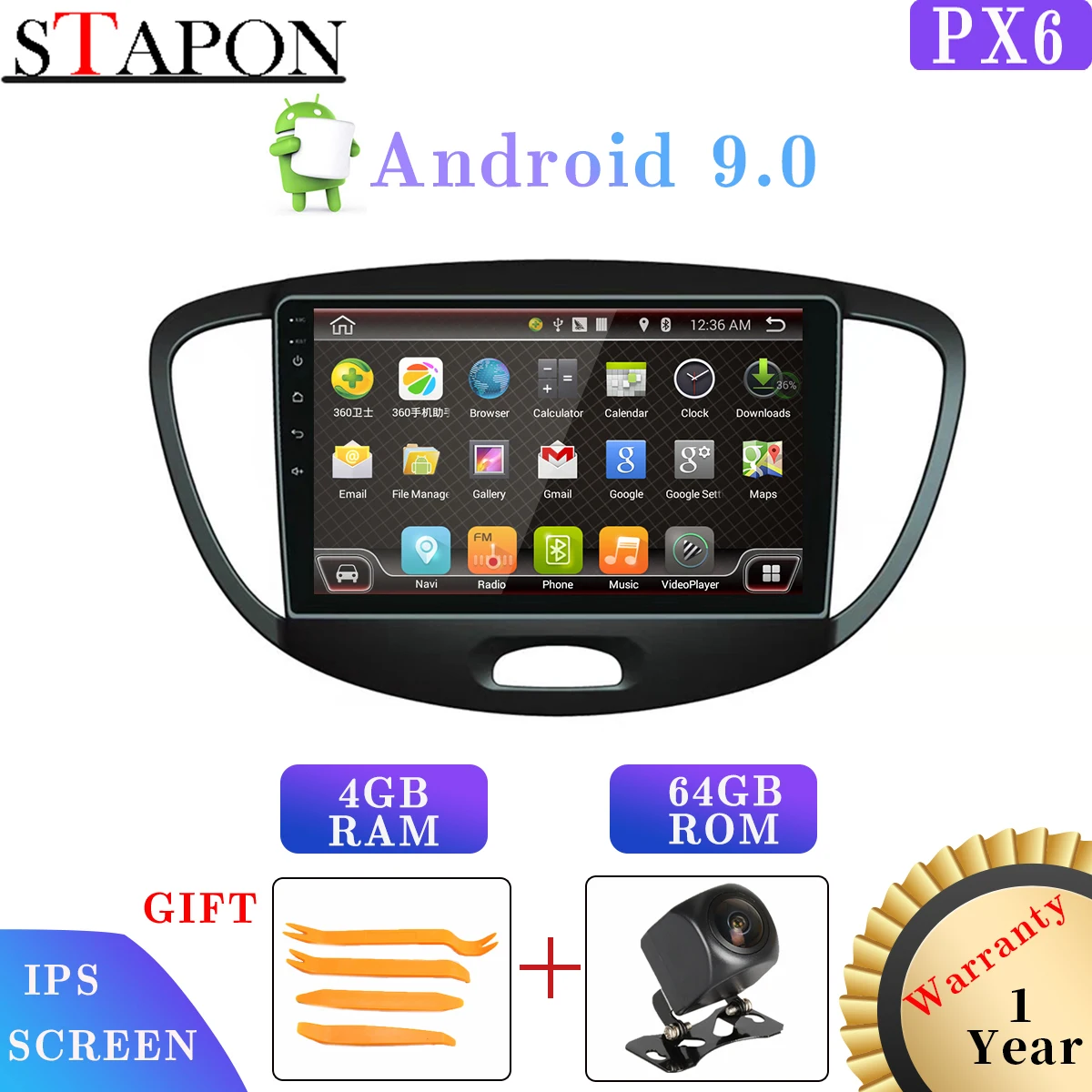 Android 9,0 4 Гб ОЗУ 64 Гб ПЗУ 6 ядер ips для hyundai i10 2008-13 автомобильный DVD GPS; Мультимедийный проигрыватель стерео радио wifi DVR PX6