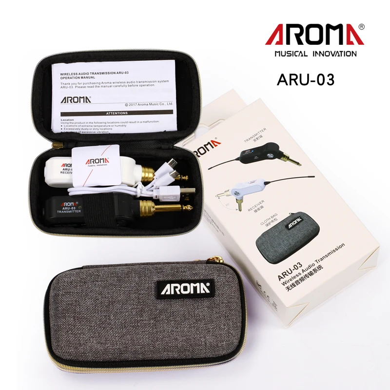 

AROMA ARU-03 UHF Wireless Transmission System Transmitter Receiver Built-in Rechargeable Battery for Guitar Bass