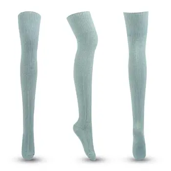 

Autumn Winter Women Socks New Fashion Striped Solid Color Stockings Popular Trend Women's Socks Cotton Knitted Over Knee Socks