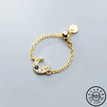 

925 Sterling Silver Cubic Zirconia Small Moon Shape Gold Color Plated Adjustable Finger Blue CZ Knuckle Rings Jewelry for Women