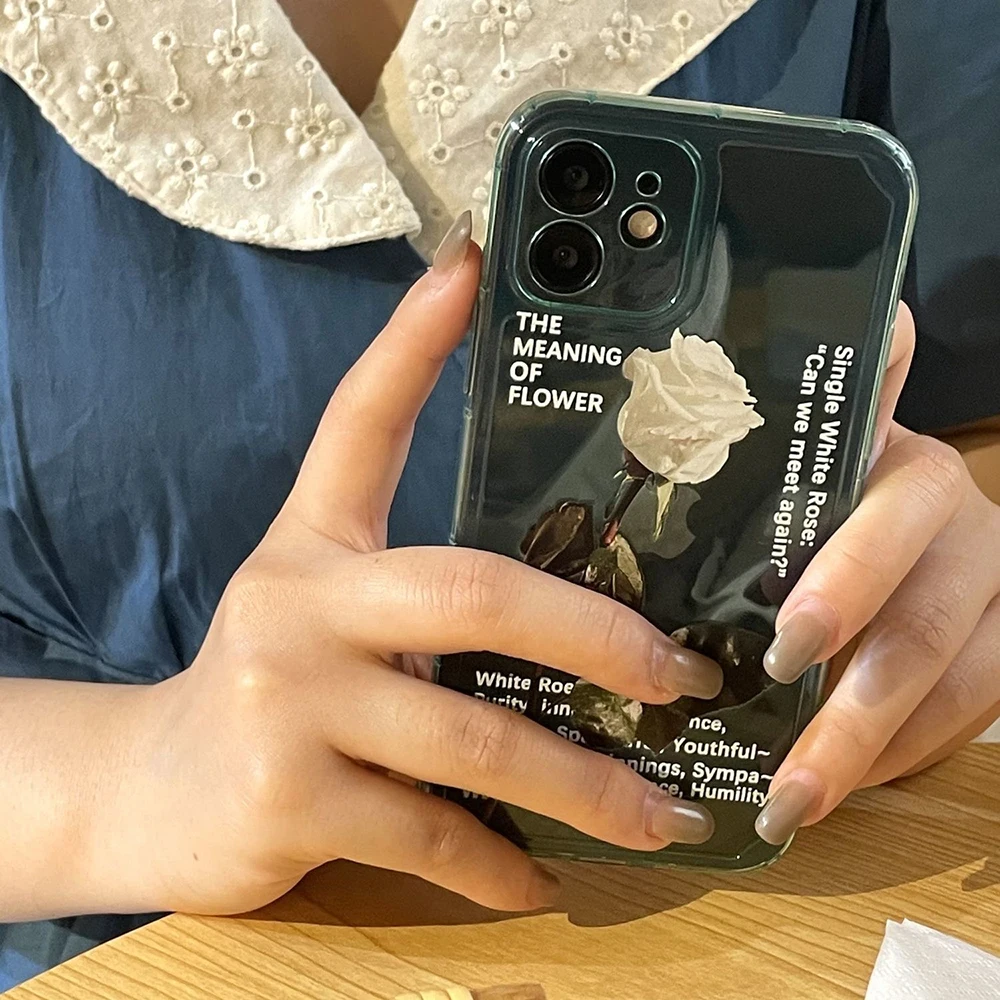 Graceful White Rose Transparent Soft TPU Phone Case Cover