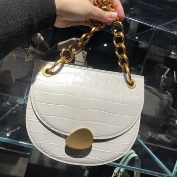 

2020 new chain crocodile pattern metal buckle simple round bag female bag messenger bag Western style simple solid color