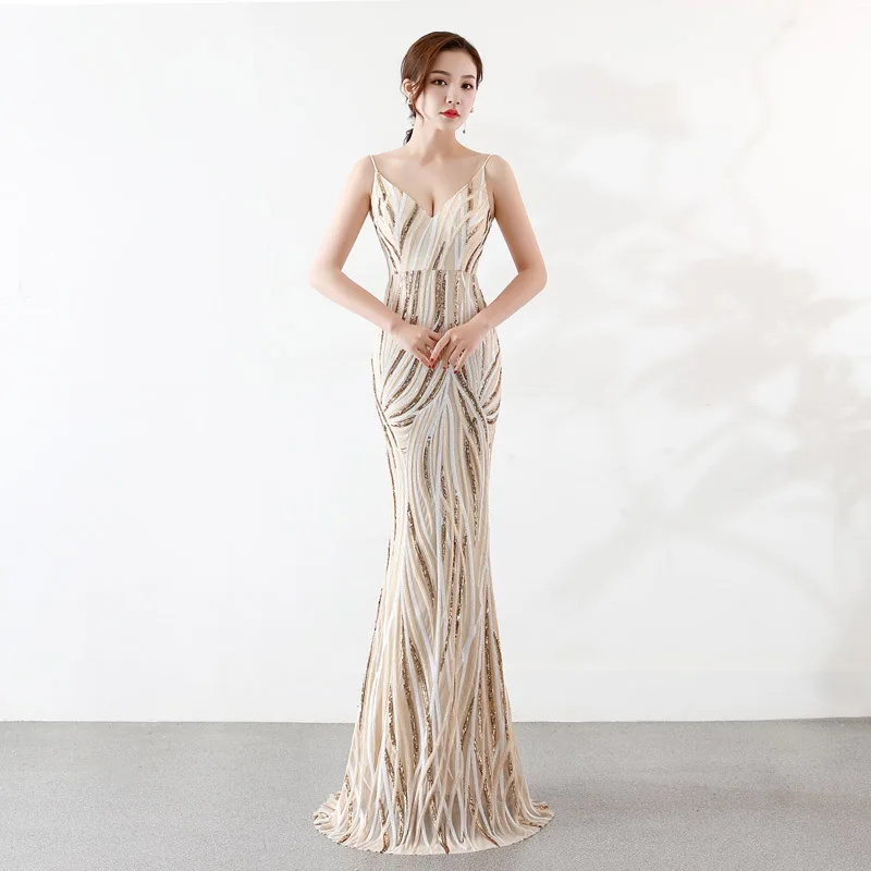 Футболка контрастных цветов с блестками элегантное вечернее платье Vestido de Fiesta на тонких бретелях длинное вечернее платье для выпускного вечера YNY-16002 - Цвет: Apricot