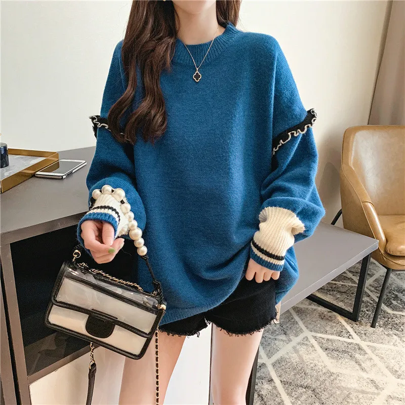 Loose Pullover women's wear new round neck small fresh knitwear in autumn and winter 2019
