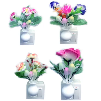 

4PCs LED Night Light Color Changing Mushroom and Flower Plug in Wall Lights, Auto On/Off and Color Changing, Light Sensor, Mushr
