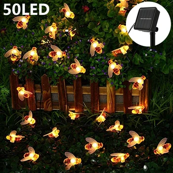 

New Solar Powered Simulation Honey Bees LED String Fairy Lights 20 leds 50 leds Bee Outdoor Garden Fence Holiday Garland Lights