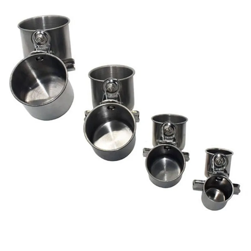 New Bird Feeder Cups Food Water Feeding Bird Double Cups With Clip Stainless Steel Parrot Cage Stand Supplies C42