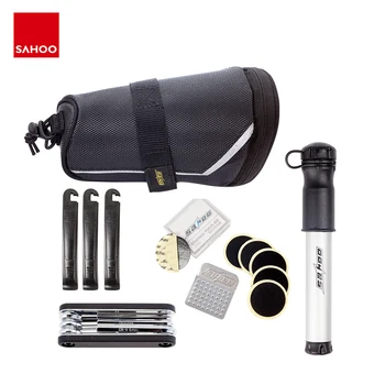 

Sahoo Rainproof Multi-function Cycling Bike Bicycle Repair Tool 7 in 1 Bike Tyre Pump Patch Tool Kit with Saddle Bag Air Pump