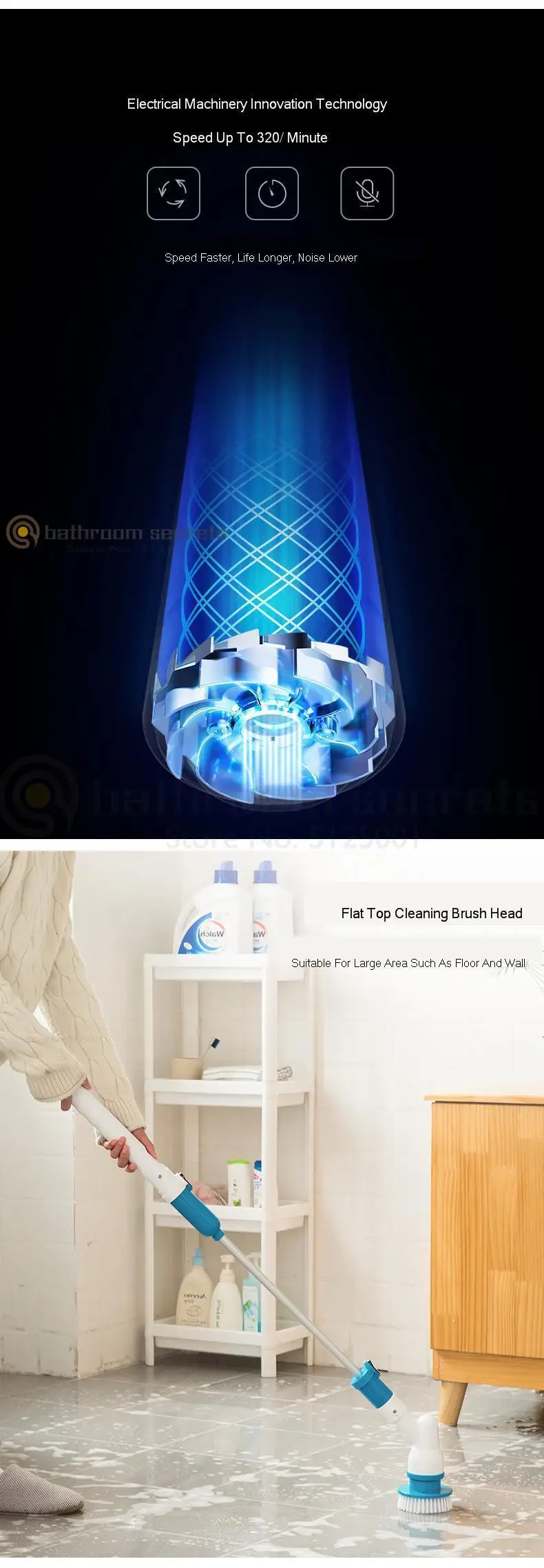 Electric Cleaning Machine Cleaning Brush Long Handle Household Kitchen Cleaning Floor Tile Brush Multifunctional Rotary Brush