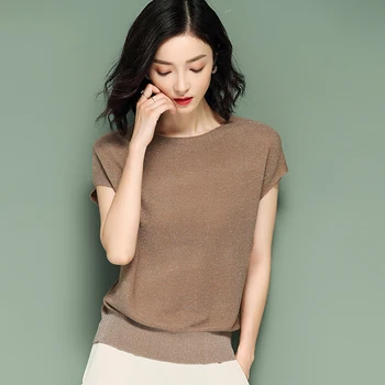 

shiny knit T Shirt Short Sleeve Women summer loose Ice silk T Shirt color Basic t-shirt batwing sleeve Tee Shirt Female top 2020