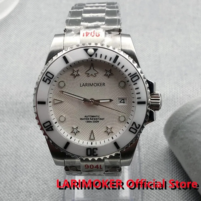 

Часы LARIMOKER мужские из нержавеющей стали, модные сводчатые сапфировые, с белым циферблатом, с ремешком и 24 камнями NH35A