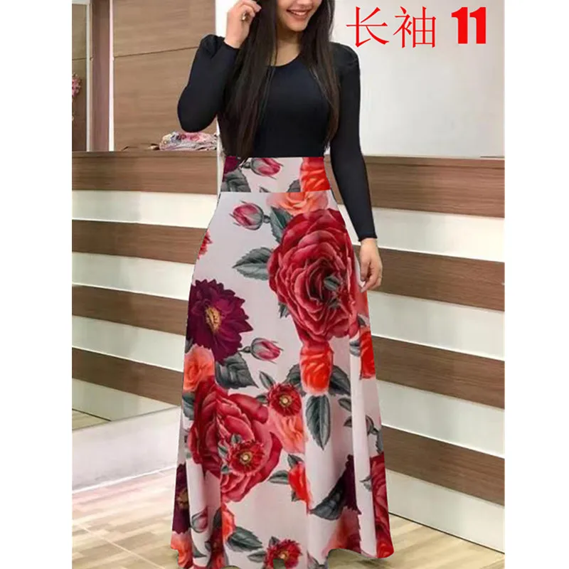 Oufisun Spring Autumn Hohemia Womne's Dress Casual Patchwork Parint Maixi Dresses Elegant Tunic Boho Party Midi Dresses Vestidos