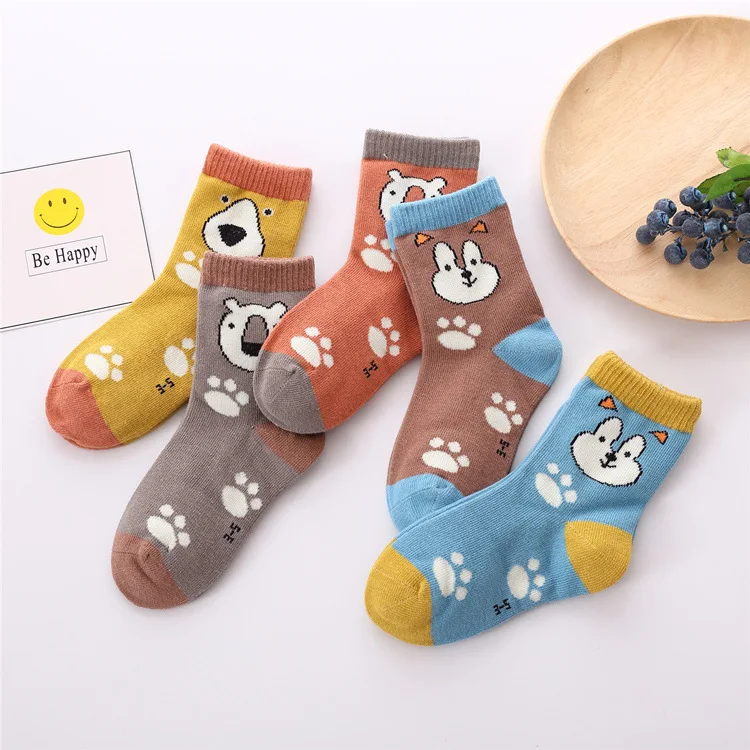 

18 Years Autumn And Winter New Products Girls Cartoon Footprints Bear Paragraph Sew Boneless Suture Short Socks CHILDREN'S Cotto