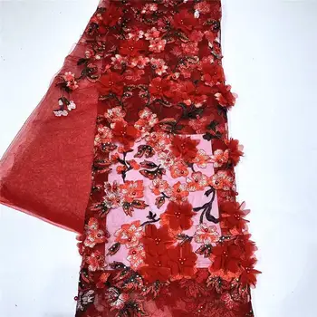 

3D Flower Lace Fabric With Beads For Wedding 3020 High quality Peach Embroidered French Tulle Lace Nigerian Lace Fabrics ZHXA16