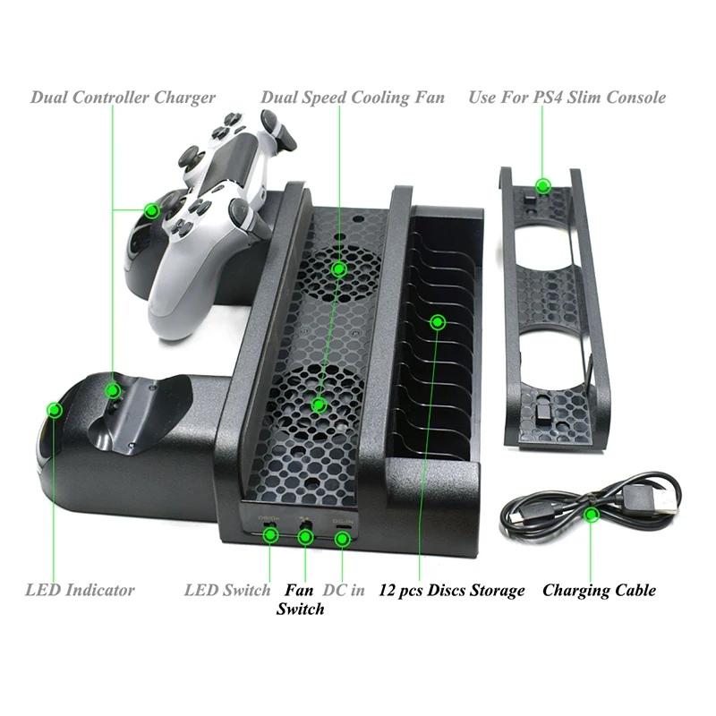 Зарядное устройство PS4/PS4 Slim/PS4 Pro двойной контроллер зарядное устройство консоль вертикальная охлаждающая подставка зарядная станция Док-станция для SONY Playstation 4