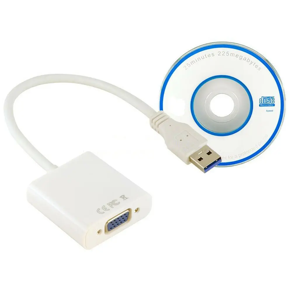 Белый USB 3,0 до VGA внешняя графическая карта видео конвертер адаптер для оптоволоконного кабеля Win7/8/10 1080P - Цвет: Белый