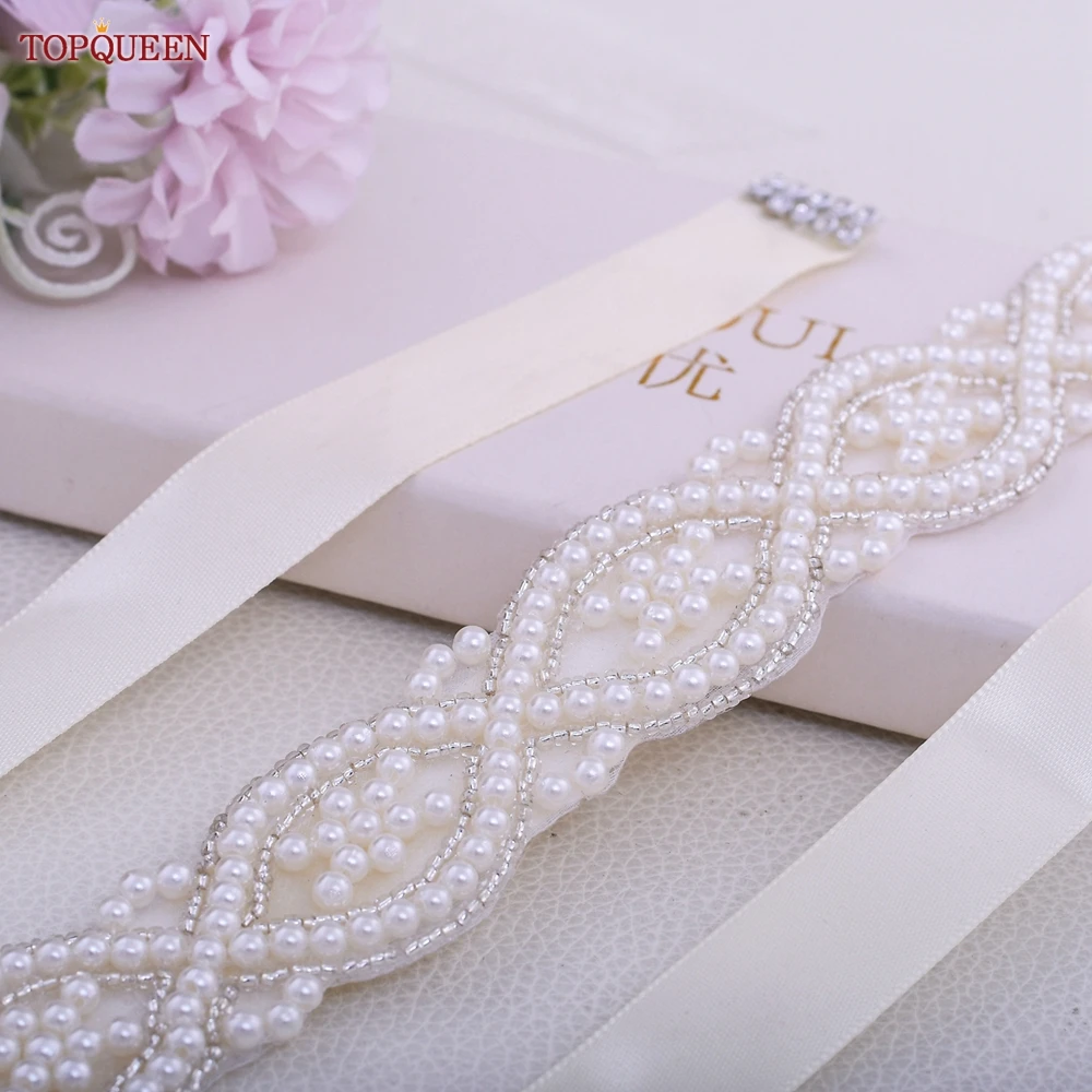 TOPQUEEN S353A Handmade Belts for Wedding Dress Pearls Decoration Women Bridal Female Formal Evening Party Gown Ribbon Sashes bridal waistband,bridal dress decoration