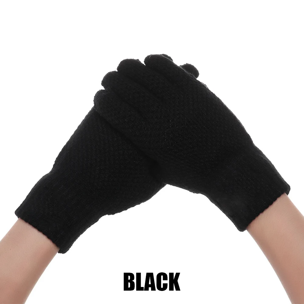 4-Black 1 шт., мужские зимние теплые вязаные перчатки, гибкие перчатки на полный палец, утолщенные шерстяные кашемировые перчатки для смартфона, планшета - Цвет: 4-Black