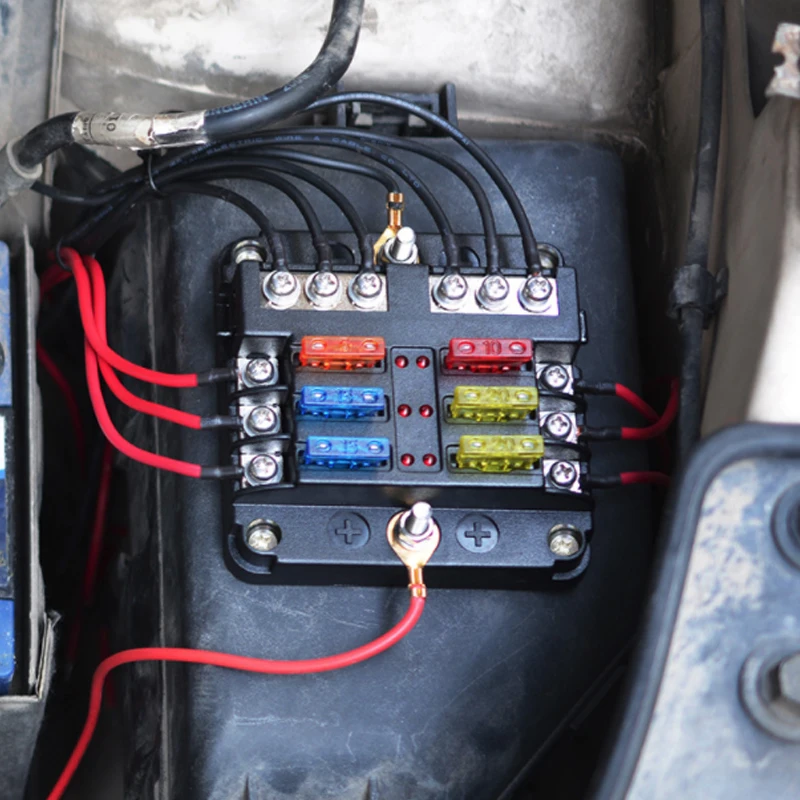 12V 32V Пластик крышка Держатель плавкого предохранителя M5 серьги-гвоздики светодиодный индикатор светильник 6 выходов 12 способов лезвие для авто лодка морской Trike предохранителей