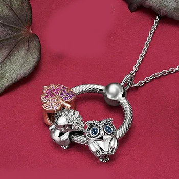 

BRACE CODE New Hedgehog And owl Friendship Beaded Snake Chain Pendant Necklace Charm Necklaces Original For Women Jewelry Gift