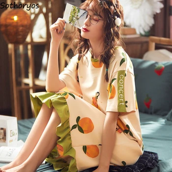 

Nightgowns Women Printed Pleated Leisure Simple Loose Large Size 3XL Womens Korean Style Sleepwear Homewear Chic Trendy Ulzzang