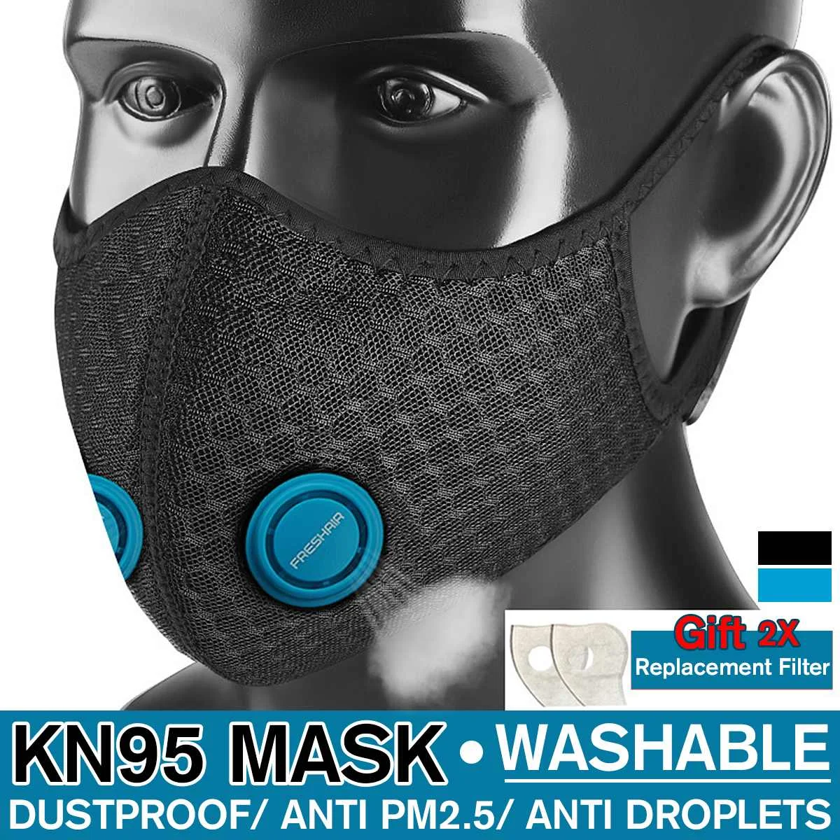 

KN95 Face MaskPM25 Respirator Anti Haze Dust Virus Mouth Masks with Breathing Valve and Disposable Pad Filter for Adult Kids