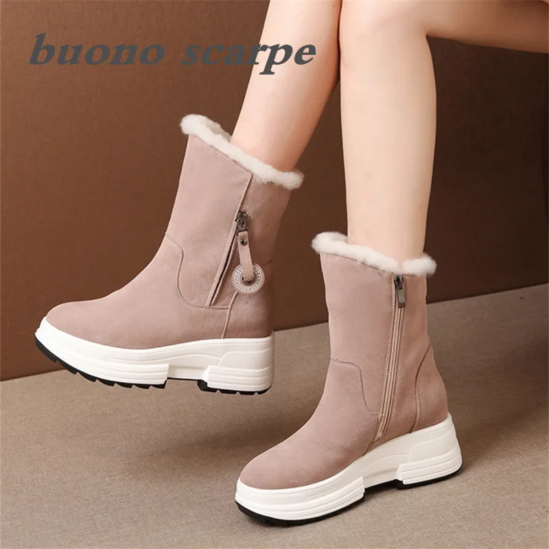 

Autumn and winter new frosted leather short boots wool plus velvet casual snow boots
