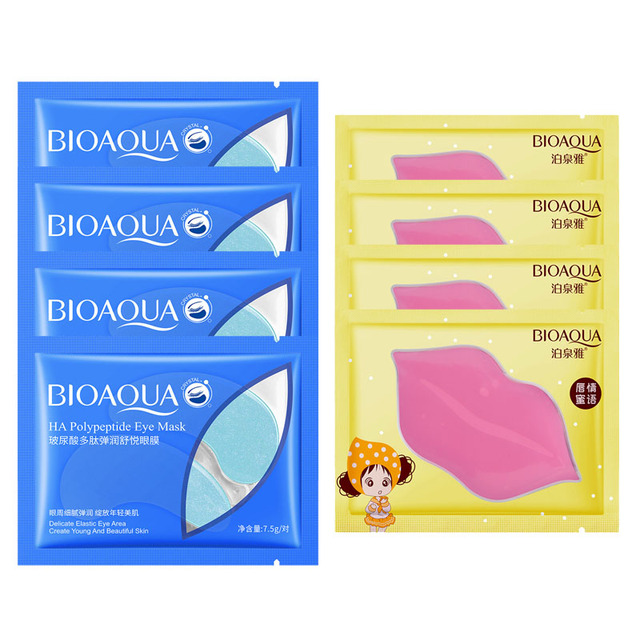 Eye Mask Combination 4pcs Moisturing Nourishing Lips Mask 4Pairs Collagen Anti-Aging Wrinkle Dark Circles Eye Patch Skincare