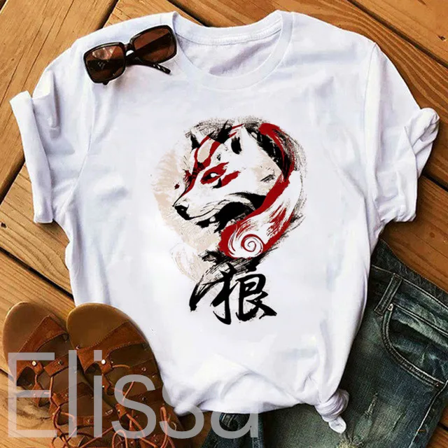 Camiseta blanca de la princesa Mononoke para mujer, remera con estampado de dibujos animados para mujer, camisetas informales de manga corta, camisetas Harajuku para mujer