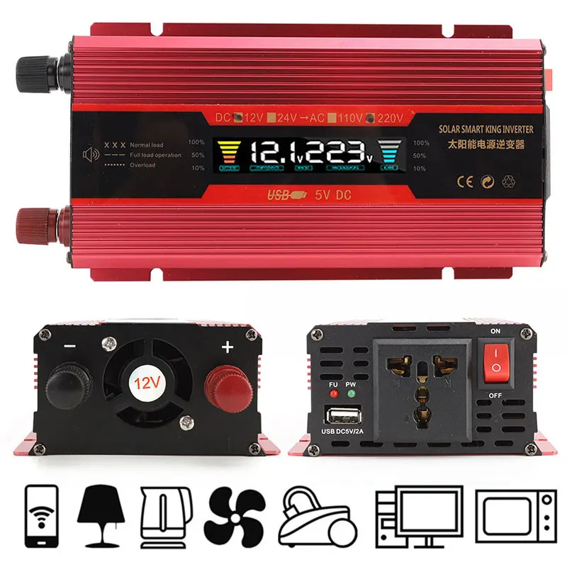 Инвертор постоянного тока 12VTo AC 220V ЖК-дисплей Автомобильный Инвертор адаптер для дома/прогулок
