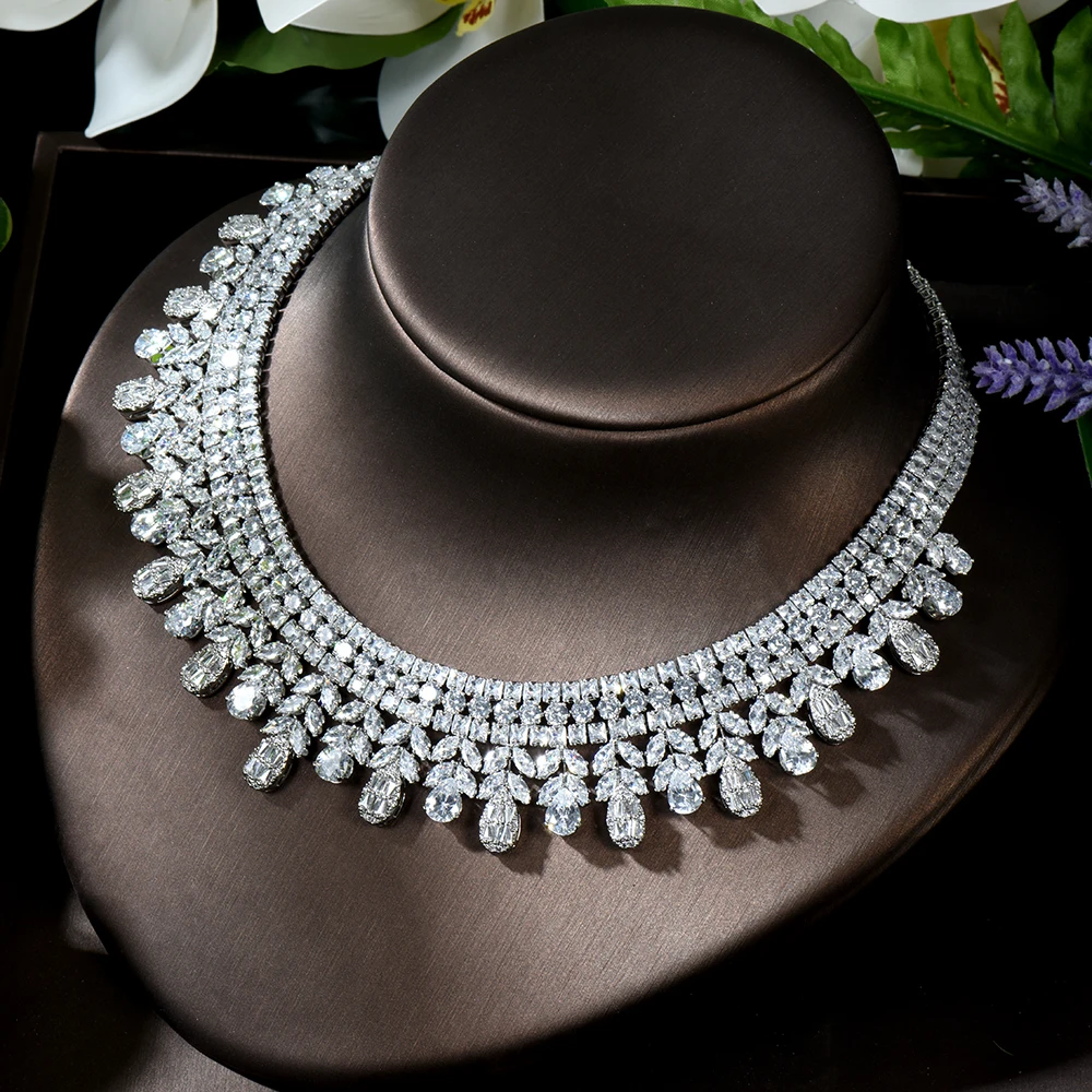 HIBRIDE Water Drop Big Luxury Zirconia African Jewelry Set Nigerian Wedding 4pcs Necklace Earring Set aretes de mujer N-677 - Image 5