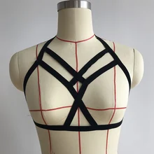 Сексуальная женская подвеска в готическом стиле Bralett чокер эластичная клетка бюстгальтер нижнее белье для бондажа полый бюстгальтер с бретельками клетка укороченный топ бюстье топы