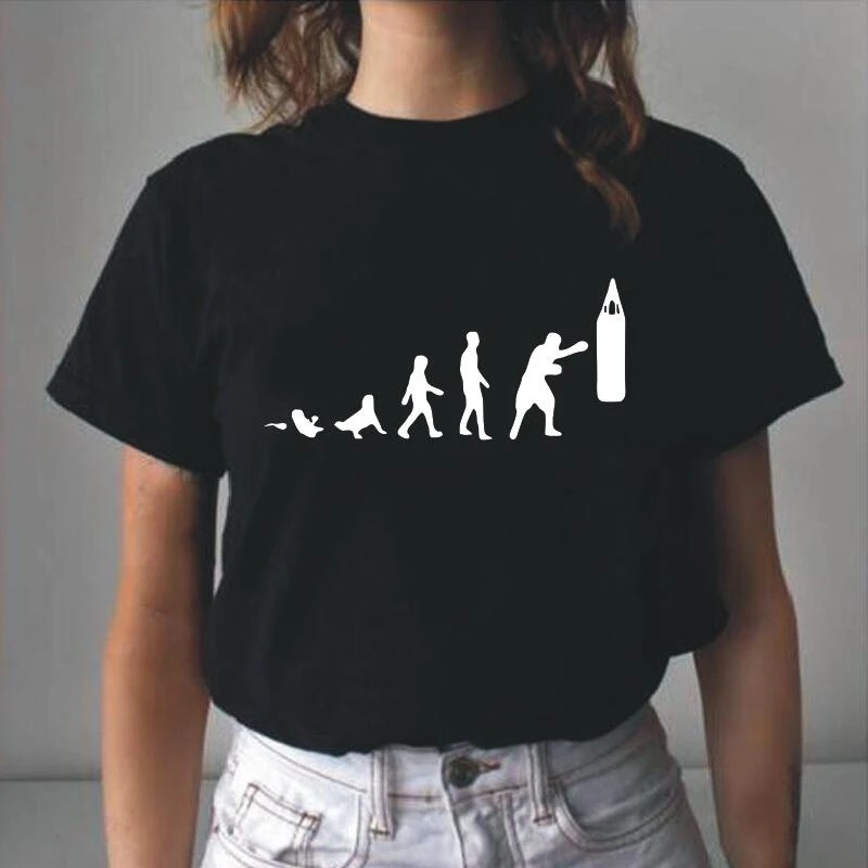 Camiseta de Box Evolution Mujer, Tops divertidos de la evolución del boxeo, Camiseta de combate, de Ali Boxer, Camiseta informal Rocky para Mujer|Camisetas| - AliExpress