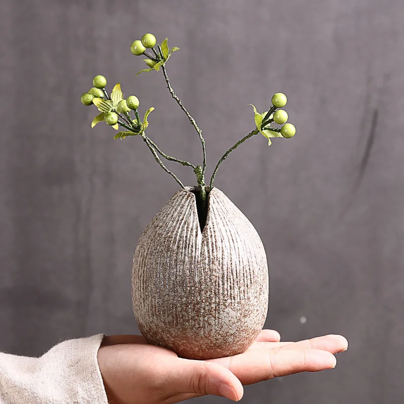 

Japanese Ceramic Vase Dried Flower Arrangement Stoneware Creative Handmade Desktop Decoration Flower Home Retro Hydroponic Vase