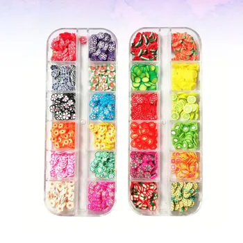 

2 Boxes Handmade Diy Nail Art Decorations Nails Sequins Crystal Clay Flower Fruit Slice Manicures Supplies (1 Box 12 Grids Rando