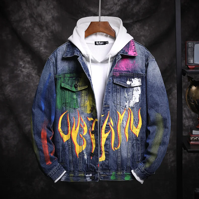 Autumn Fashion Men Jacket American Streetwear Graffiti Printed Designer