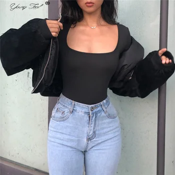 

Casual One-pieces Bodysuits Women Long Sleeve Bodysuits Casual Skinny Bodysuit Sexy Romper Square Collar Solid Jumpsuit Overalls