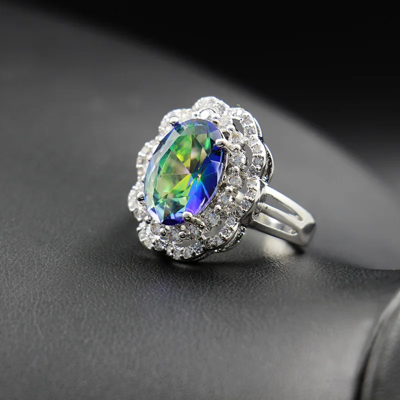 Bague Ringen, роскошная, в форме цветка, серебро, 925, женская одежда, ювелирный набор, овальная форма, кольцо с камнями, серьги, ожерелье, топаз, подарок