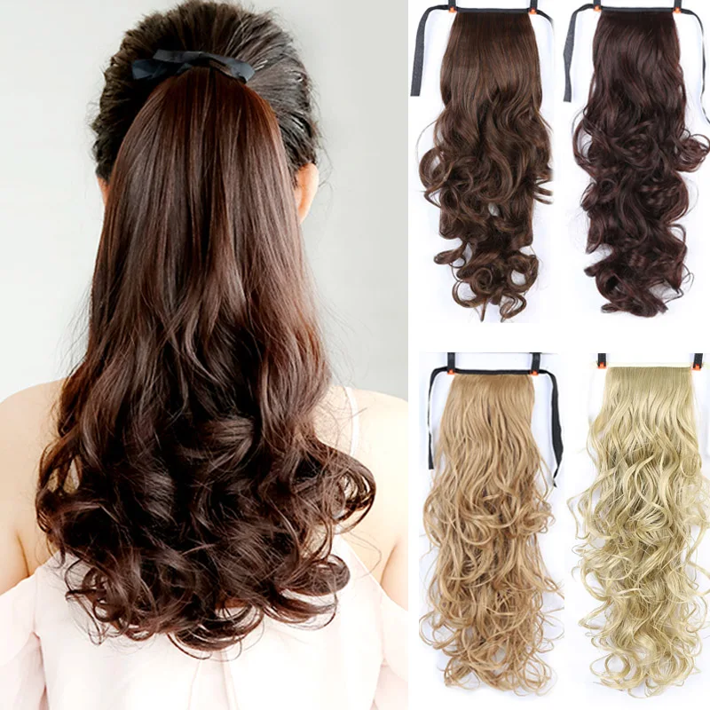 

DIANQI 22 "long curl tied bowknot in ponytail fake hair ponytail hairpiece with synthetic hair ponytail hair extensionscurly