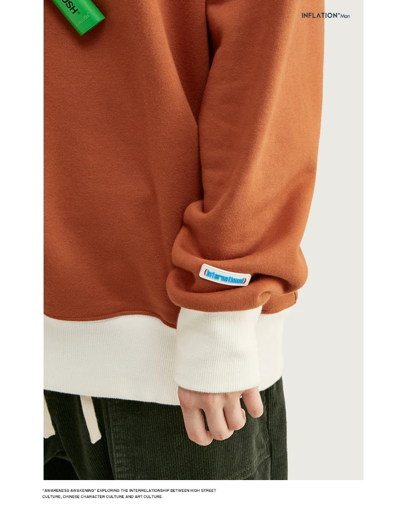 INFLATION, дизайнерская Толстовка большого размера для мужчин, пуловер, хлопок, мужская толстовка с вышитым логотипом, Мужская толстовка, 9604