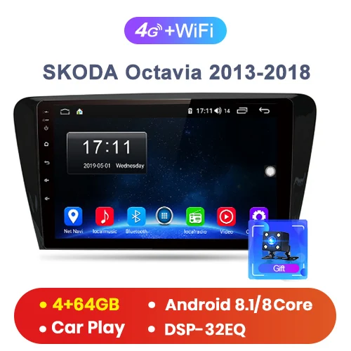 Junsun V1 pro 4G+ 64G CarPlay DSP Android 9,0 автомобильный Радио Мультимедиа стерео плеер gps для SKODA Octavia 2013-20162017 A7 2Din - Цвет: 4-64GB for 4G