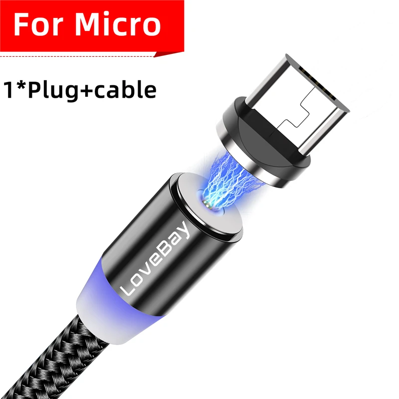 Lovebay 3 м Магнитный Micro USB кабель для iphone samsung huawei Xiaomi телефон тип-c кабель магнит зарядное устройство провод шнур Быстрая зарядка - Цвет: Black For Micro