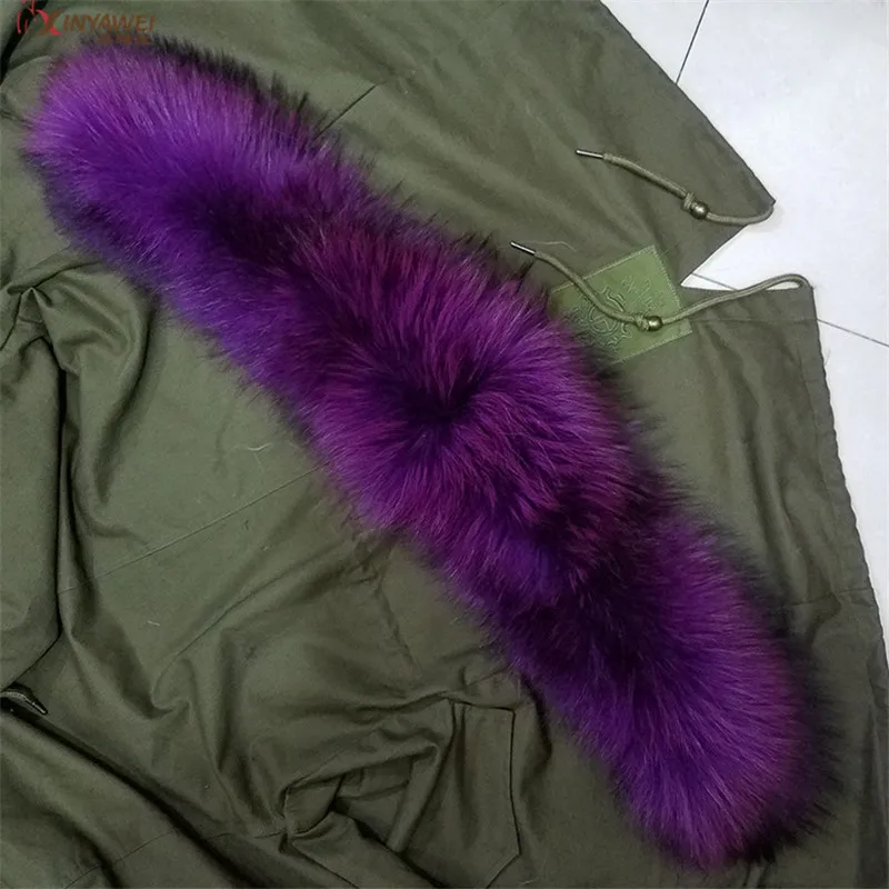 purple Воротник из натурального меха 75 см, зимний воротник из натурального меха енота, женское Мужское пальто, шапка, аксессуары, меховой воротник можно настроить - Цвет: purple